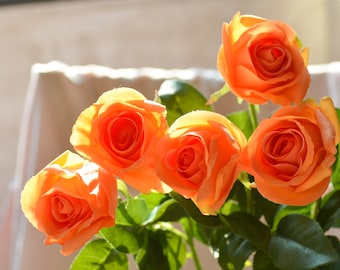 Real Touch Orange Rose, Rayon Wedding Bouquet Flower