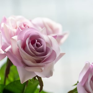 Real touch pale purple colour roses.Wedding home floral arrangement. Artificial silk flower. DIY bridal bouquet.
