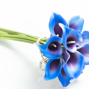Real Touch Sapphire Blue Calla Lily Artificial Flowers - DIY Bridal Bouquet  Bridesmaid & Wedding Family Flower Arrangement