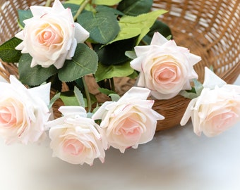 Real touch light blush rose  Artificial silk flowers   Silk wedding bouquet.