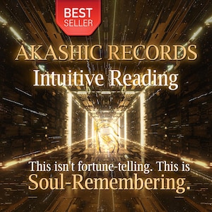 Op de afbeelding: Een digitale afbeelding die Akashic Records Intuïtief Lezen promoot. De afbeelding bevat de tekst "BEST SELLER", "AKASHIC RECORDS" en "Intuitive Reading". De slogan luidt: "Dit is geen waarzeggerij. Dit is Soul-Remembering."