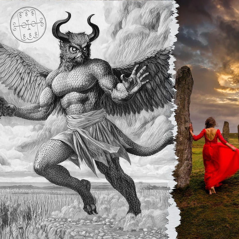 Ars Goetia Demon Portrait & Psychic Reading | Dark Art and Personalized Digital PDF Report by Sotherys B&W Drawing+ Reading