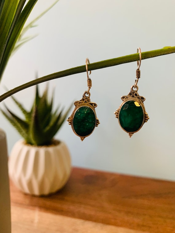 Sterling Silver Emerald Dangle Earrings