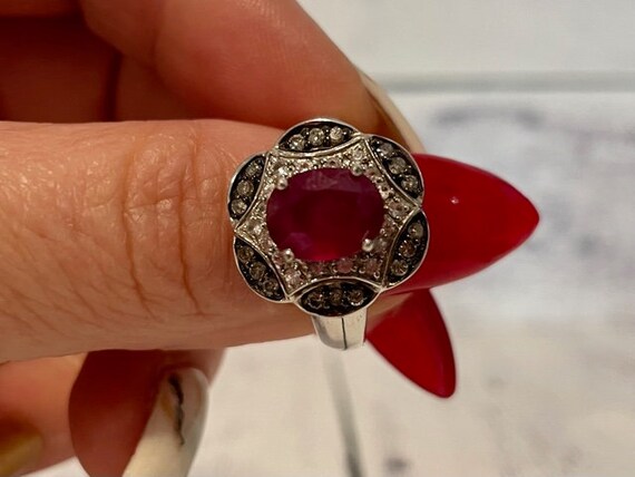Sterling Silver Ruby Ring with Diamond Accents, S… - image 4