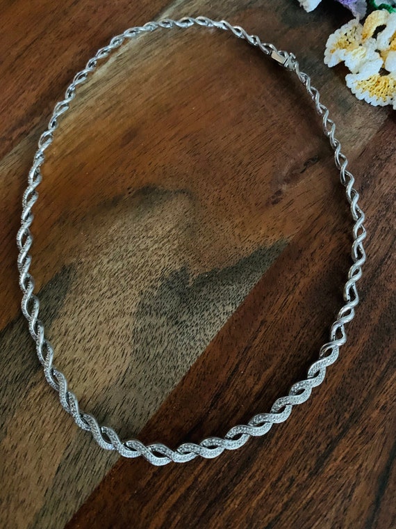 Sterling Silver Twisted Necklace w/ diamond accent
