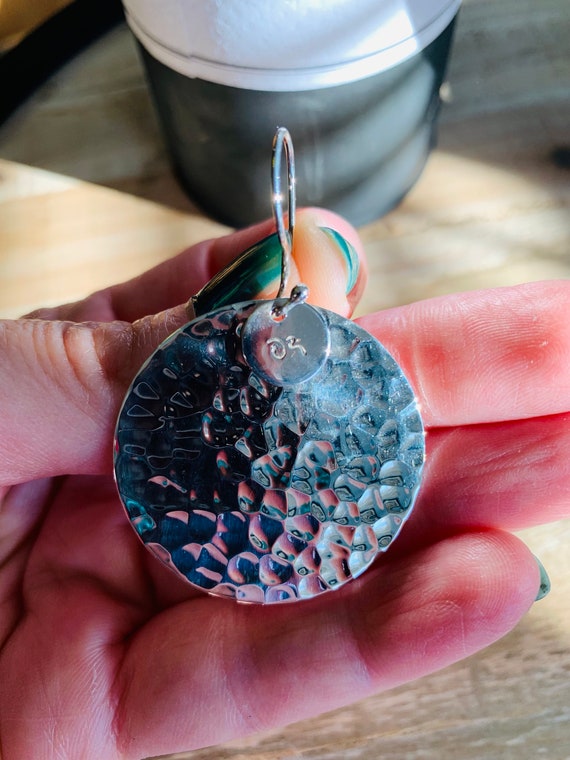 Sterling Silver Hammered Disc Dangle Earrings - image 2