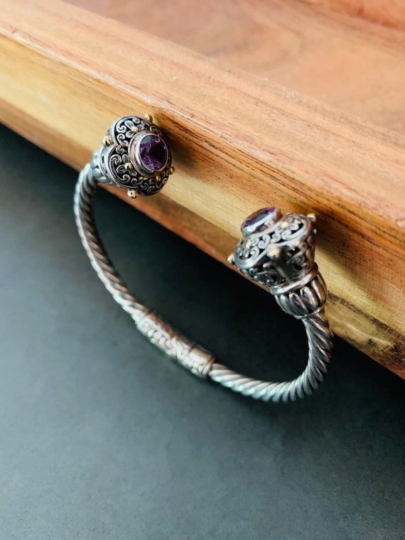 Sterling Silver Cuff with 14kt Gold & Amethyst