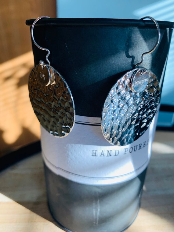 Sterling Silver Hammered Disc Dangle Earrings - image 1