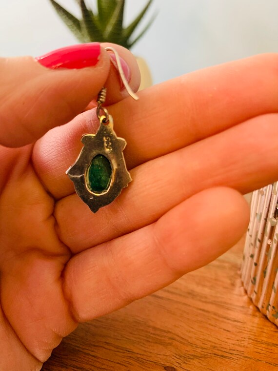 Sterling Silver Emerald Dangle Earrings - image 4