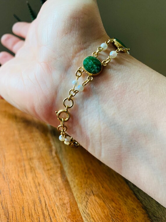 Double Strand, Gold Filled, Jade Bracelet with Cu… - image 6