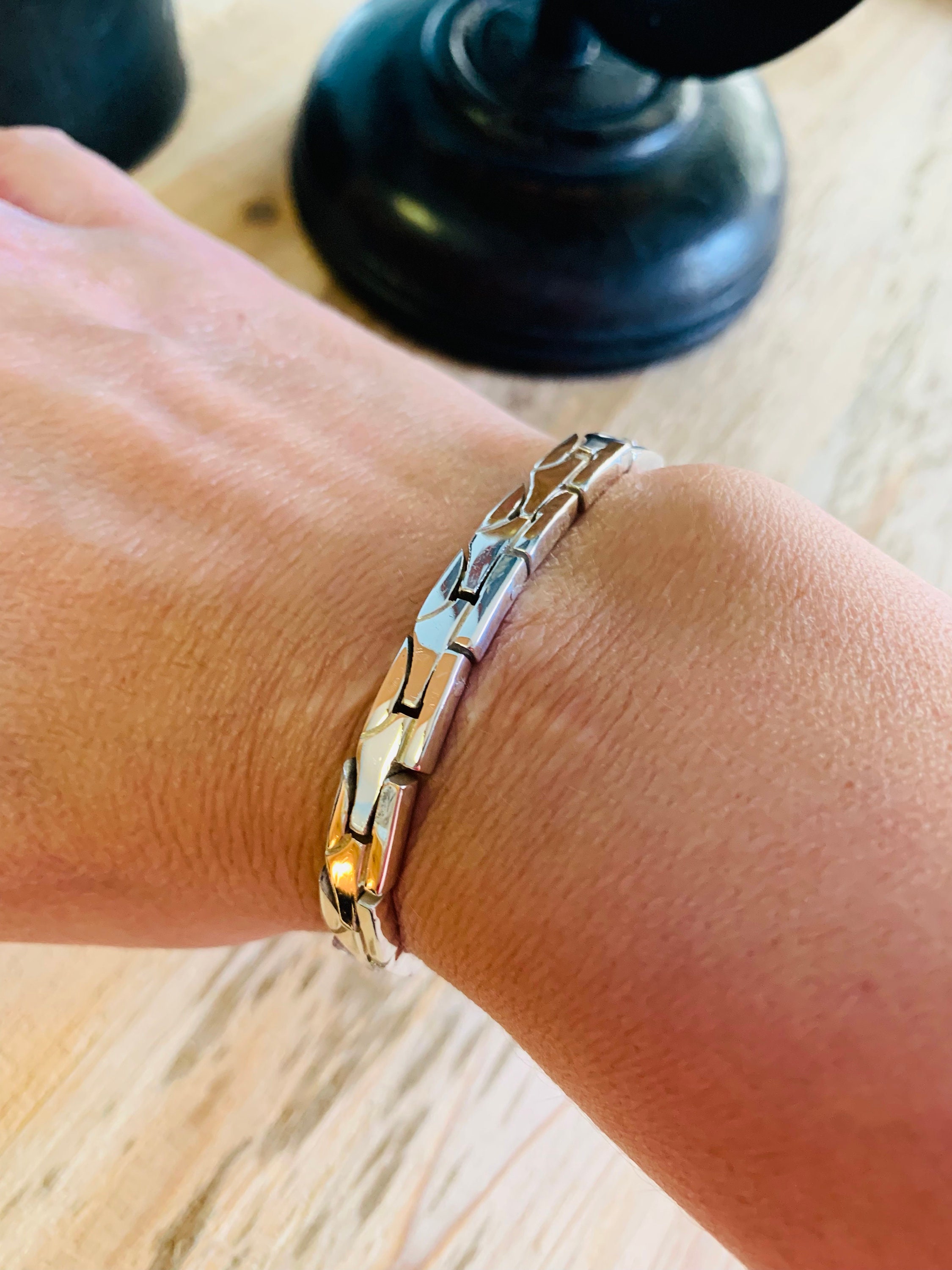 Sterling Silver Zig Zag Design Mirrored Finish Bracelet - Etsy Israel