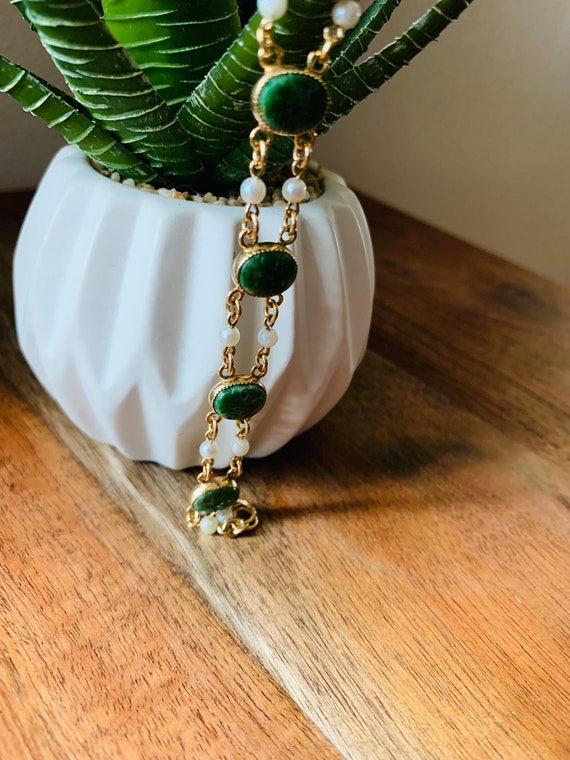 Double Strand, Gold Filled, Jade Bracelet with Cu… - image 3