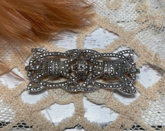 Victorian Style Marcasite Sterling Silver Bar Pin