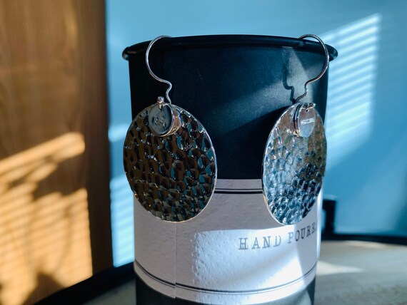 Sterling Silver Hammered Disc Dangle Earrings - image 4