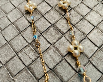 Gold Filled 7 1/2" faux crystal and faux cultured pearls bracelet