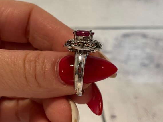 Sterling Silver Ruby Ring with Diamond Accents, S… - image 6