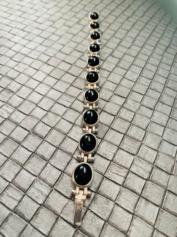 Sterling Silver Bracelet with Black Onyx Cabachon - image 2