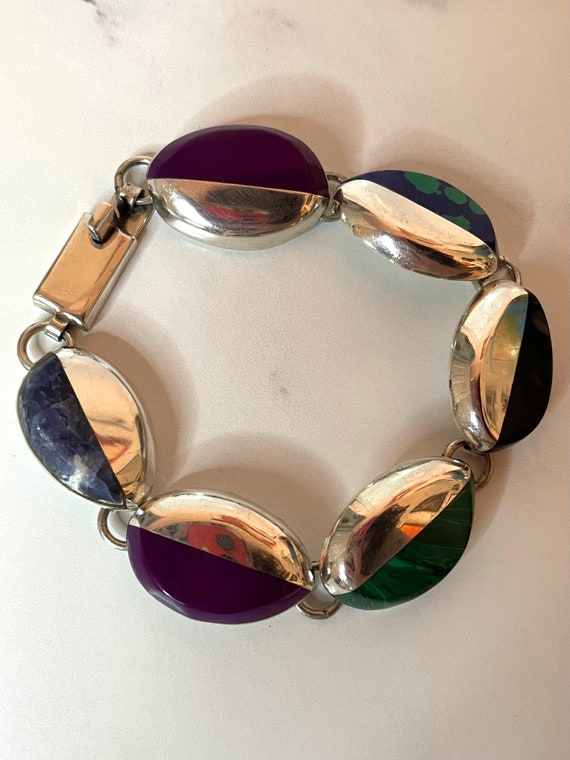 Sterling Silver Bracelet with Blue & Purple Sodal… - image 1