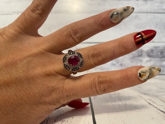 Sterling Silver Ruby Ring with Diamond Accents, S… - image 7