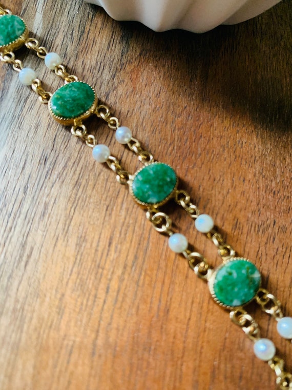 Double Strand, Gold Filled, Jade Bracelet with Cu… - image 1