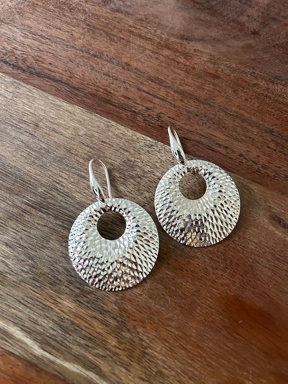 Sterling silver disc dangle earrings