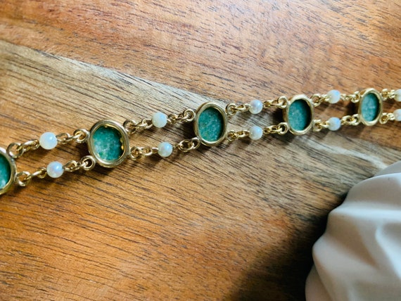Double Strand, Gold Filled, Jade Bracelet with Cu… - image 4