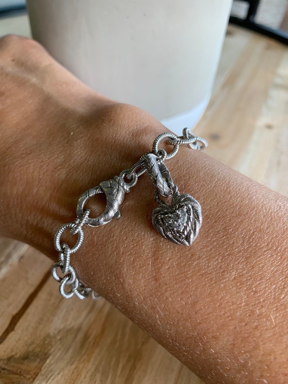 Sterling Silver Bracelet w/ Heart Charm w/ cubic … - image 2