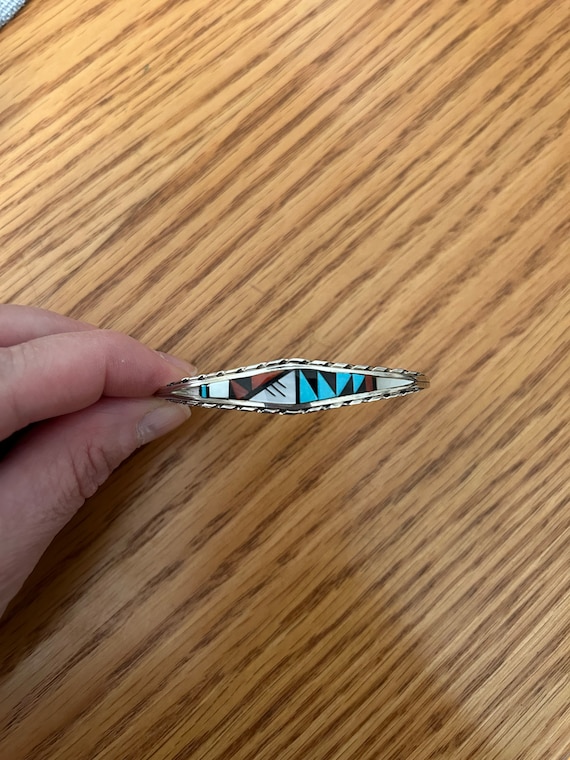 Sterling Silver inlaid Turquoise cuff bangle - image 1