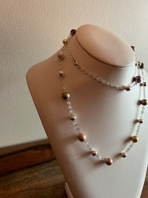 Sterling Silver chain with multi color faux pearls