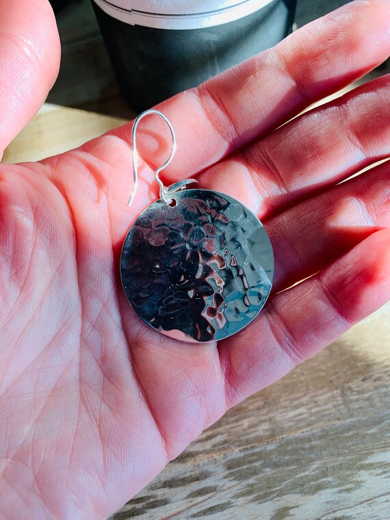 Sterling Silver Hammered Disc Dangle Earrings - image 3