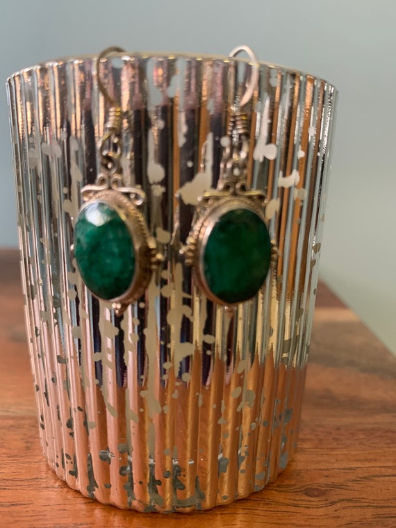 Sterling Silver Emerald Dangle Earrings - image 5