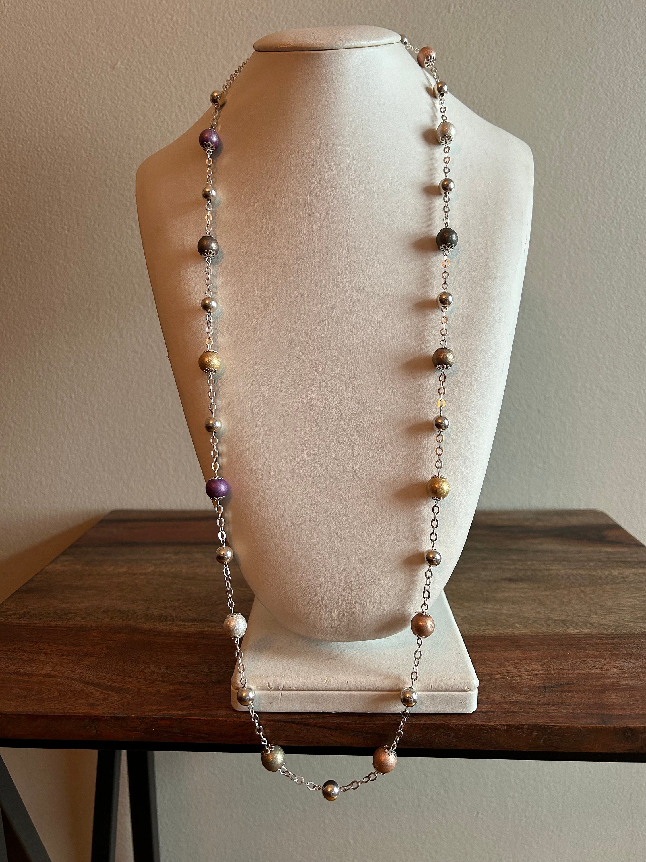 Pearl Mix Malti Chain Necklace （Silver） 3407031-5.jpg