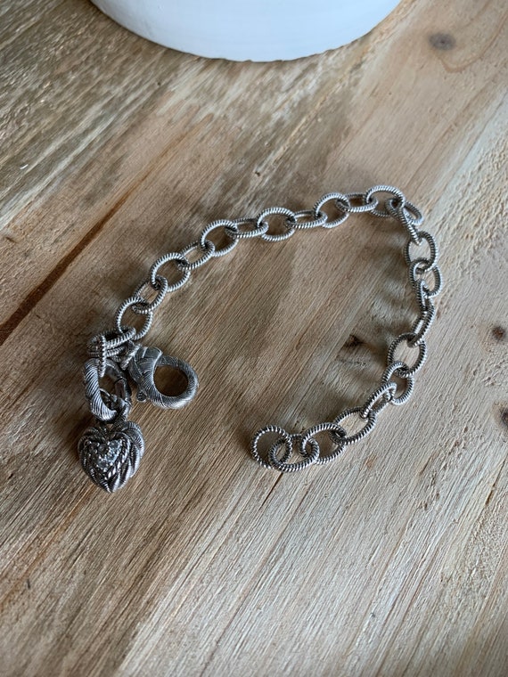 Sterling Silver Bracelet w/ Heart Charm w/ cubic … - image 4