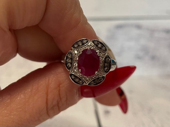 Sterling Silver Ruby Ring with Diamond Accents, S… - image 9