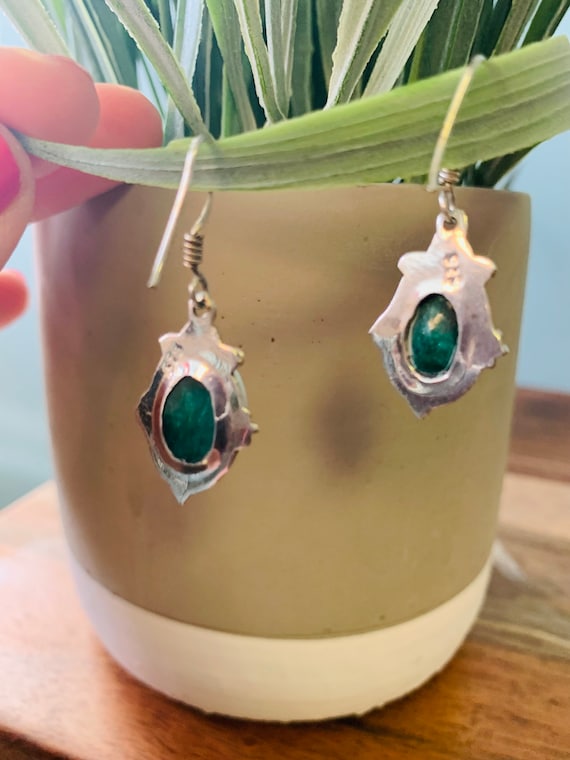 Sterling Silver Emerald Dangle Earrings - image 3