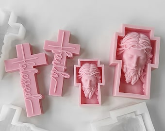 Scultura di Gesù Crocifisso Volto Umano Testa Stampo in Gesso Fai da Te Cristiano Casa Aroma Candela Stampo in Silicone