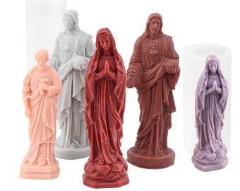 3D Virgin Mary Savior Jesus Sculpture  Candle Silicone Mold ,DIY Godmother Aromatherapy Gypsum Cement Decor Mould