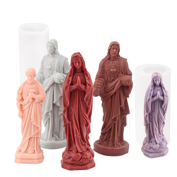 3D Virgin Mary Savior Jesus Sculpture  Candle Silicone Mold ,DIY Godmother Aromatherapy Gypsum Cement Decor Mould