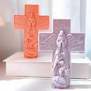 Virgin Mary Jesus Cross Candle Silicone Mold DIY Christian holy Sculpture Plaster Soy Wax Candle Mould