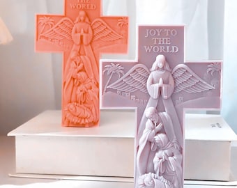 Molde de silicona para vela con cruz cristiana: cruz de Jesús, cruz de la Virgen María, escultura cristiana
