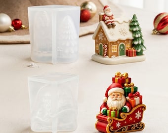 3D Santa's Sleigh Silicone Mold, DIY Gingerbread House Candle Resin Mould