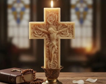 Rose Flower Cross Aroma Candle Mold ：DIY The Cross of Jesus  Plaster Craft