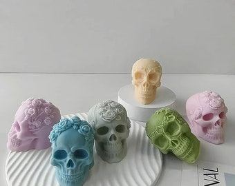 Rose Skull Silicone Candle Mold Halloween Skull Candle Handmade Soap Mold
