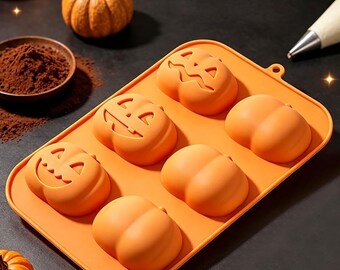 Siliconen chocoladevorm met 6 holtes in de vorm van een pompoen, bakvorm voor Halloween-pompoenen