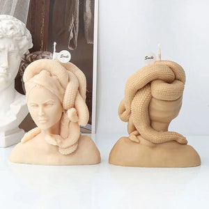 Medusa cabeza estatua vela molde de silicona 3D serpiente mujer retrato vela de escayola molde Chocolate herramienta para hornear decoración del hogar regalo