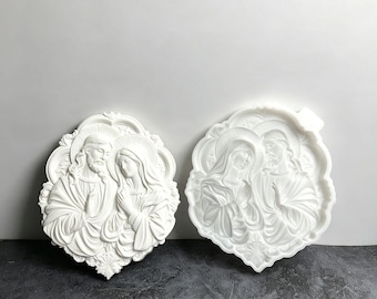 Jesus and Virgin Mary Resin Mold, Religious Sacred Heart Relief Plaque Plaster Mould