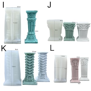 Pu&ograve; includere: Set di 10 stampi in silicone per realizzare portacandele decorativi a pilastro. Gli stampi sono di diverse dimensioni e forme, tra cui uno stampo rettangolare semplice, uno stampo con design scanalato e uno stampo con design ornato dettagliato. Gli stampi sono realizzati in silicone trasparente e sono facili da usare e pulire.