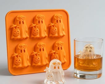 Spookachtige Halloween-spookvorm van siliconen, spook met zonnebril, feestdecoratie chocoladevorm