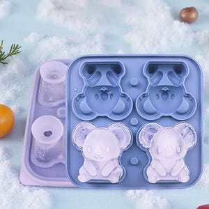 Molde de silicona para cubitos de hielo de koala de 4 cavidades, hecho a mano, para helado casero, de grado alimenticio
