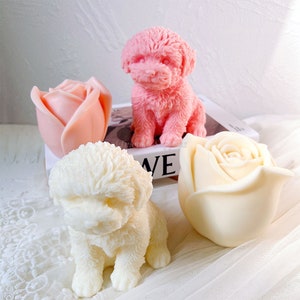 Cute Teddy Puppies Soy Wax Candle Silicone Mould, Puppy Dog Lover Plaster Cement Mold Home Decor Craft